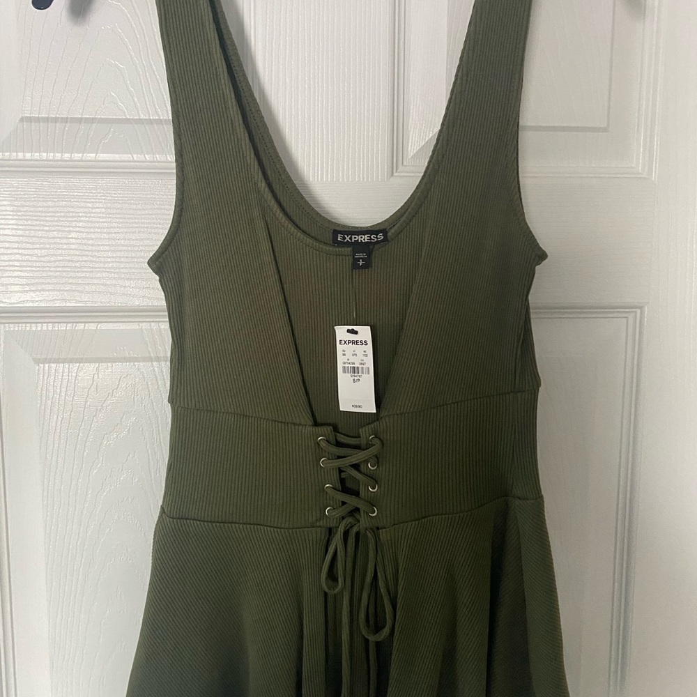 Army green peplum tank with corset ties